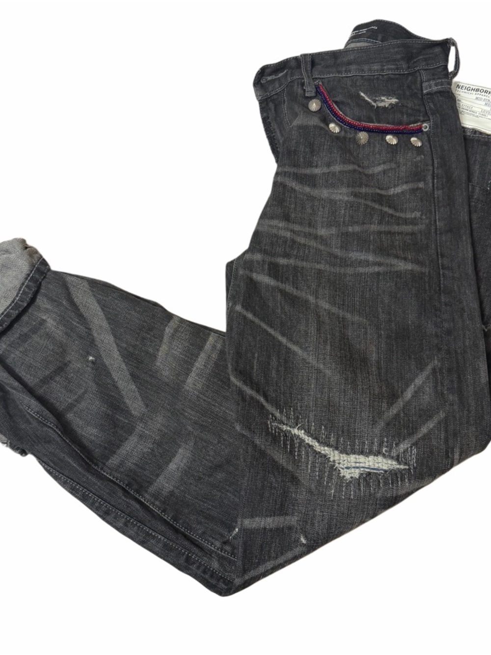 Women’s Distressed Black Jeans with Accent Stitching